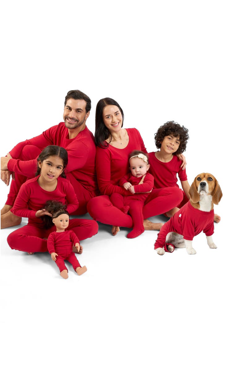 Leveret Kids Short Sleeve Cotton Solid Matching Family Pajamas, Alternate, color, Red