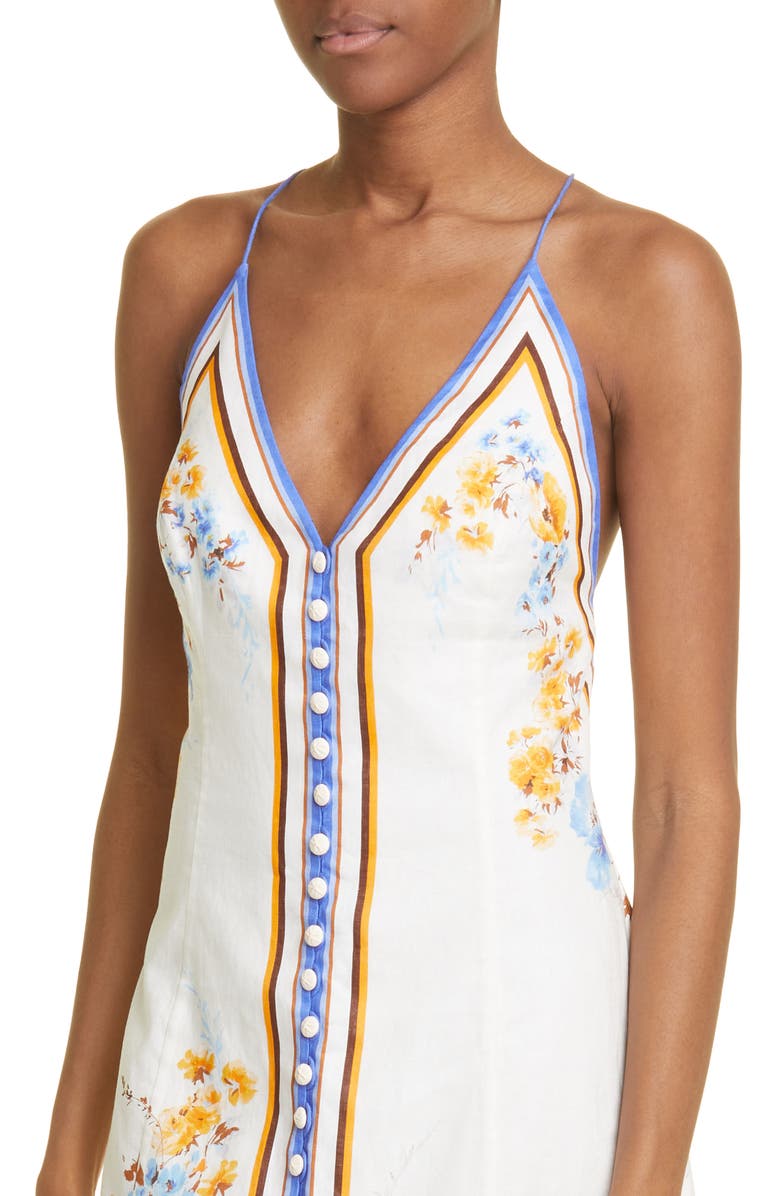 Zimmermann Halcyon Floral Button Front Linen Slipdress, Alternate, color, 