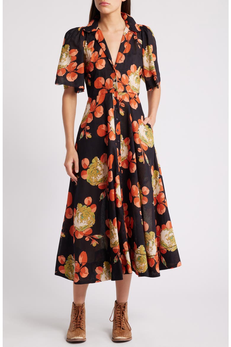 The Bridge Floral Print Dress, Main, color, CABBAGE ROSE PRINT