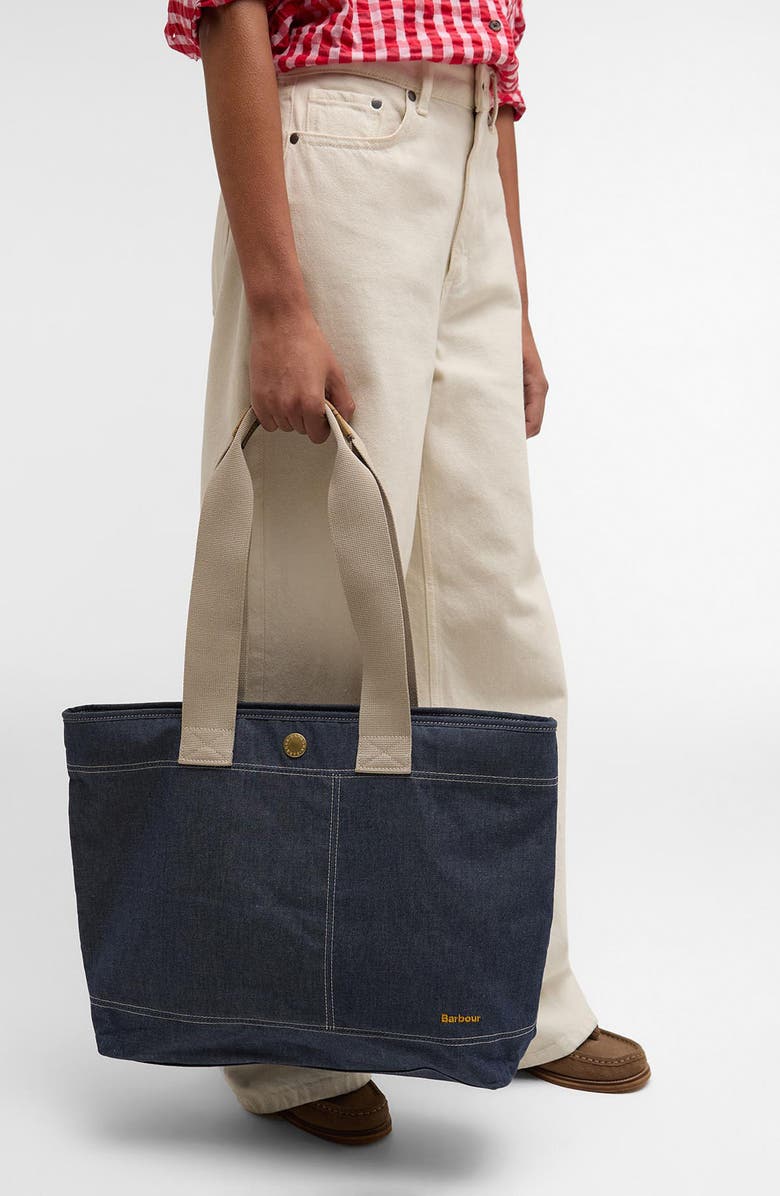 Barbour Mya Two-Tone Dry Wax Cotton Tote, Alternate, color, Indigo