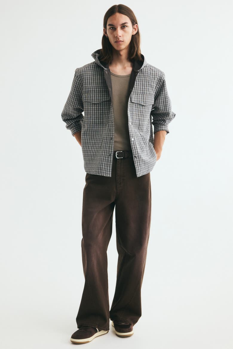 Hooded Cotton Overshirt, Alternate, color, Black/checked