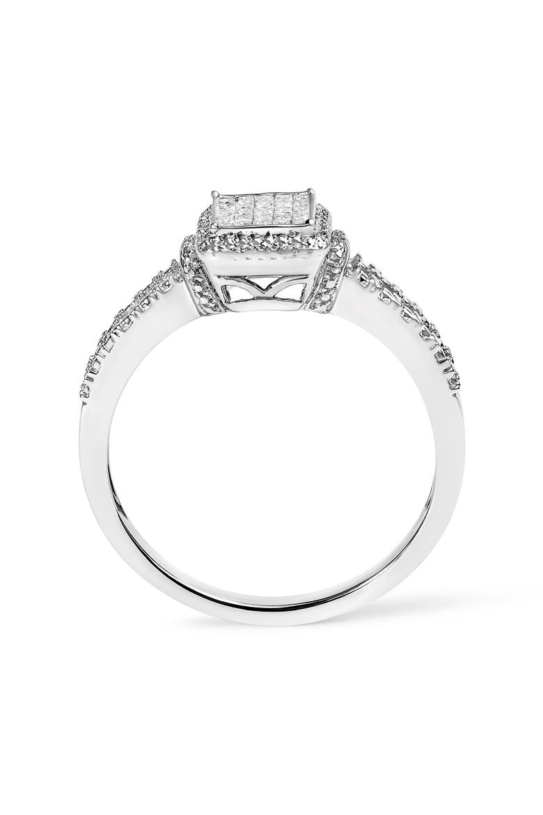 Silver 1/4 Cttw Princess-cut Diamond Composite Ring with Beaded Halo, Alternate, color, White