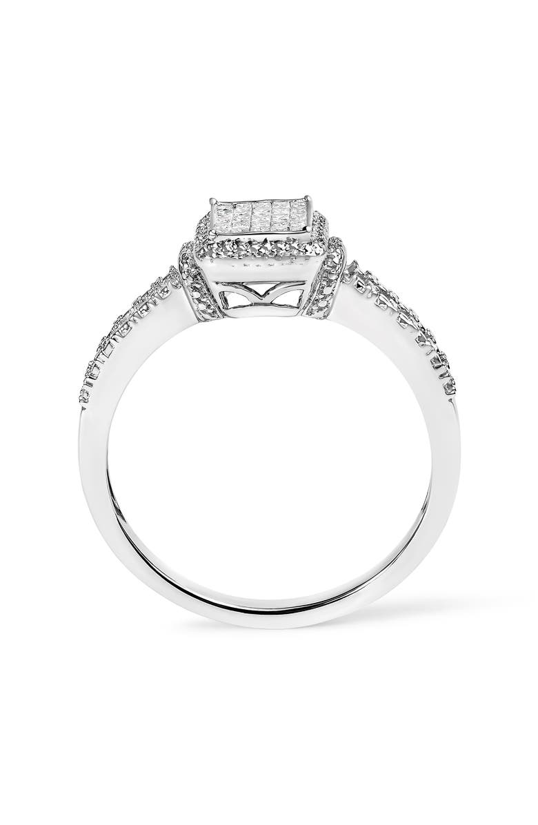 Haus of Brilliance Silver 1/4 Cttw Princess-cut Diamond Composite Ring with Beaded Halo, Alternate, color, White