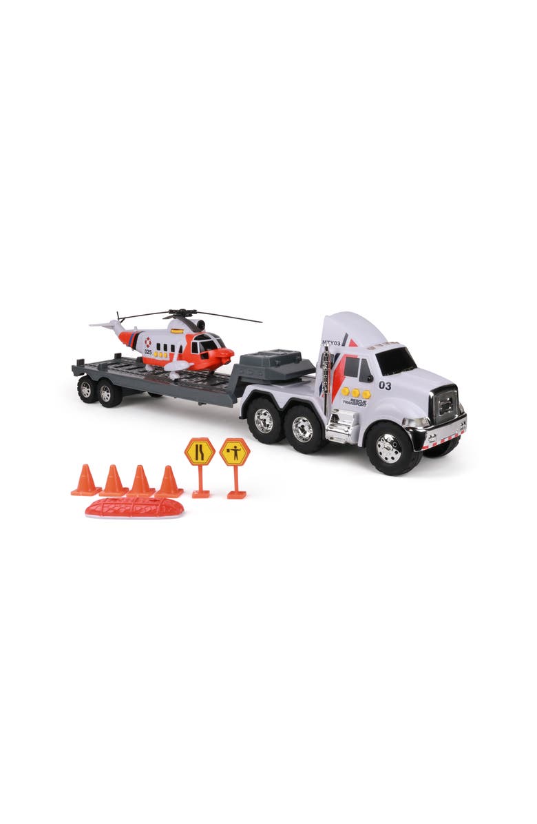Mighty Fleet Funrise Mighty Fleet Titans Flatbed Truck With Helicopter, Main, color, Multicolored
