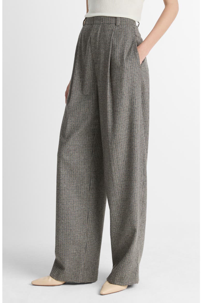 Wool Blend Houndstooth High Rise Trousers, Main, color, CACAO HOUNDSTOOTH