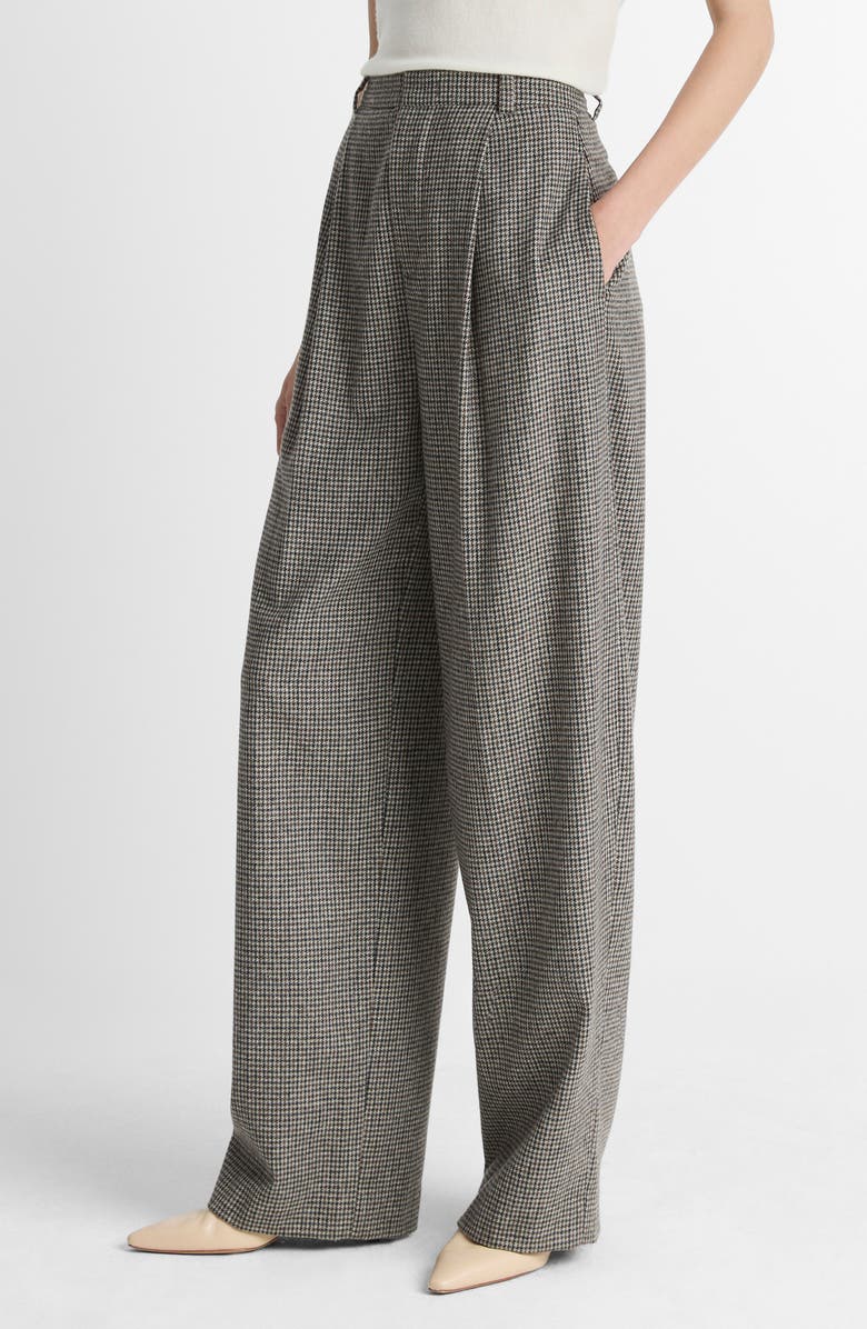 Vince Wool Blend Houndstooth High Rise Trousers, Main, color, Cacao Houndstooth