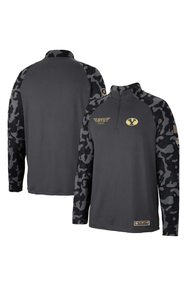 COLOSSEUM Men's Colosseum Charcoal BYU Cougars OHT Military Appreciation Long Range Raglan Quarter-Zip Jacket, Main, color, 