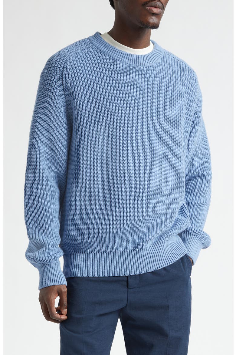 Fisherman Stitch Cotton Sweater, Main, color, BABY BLUE