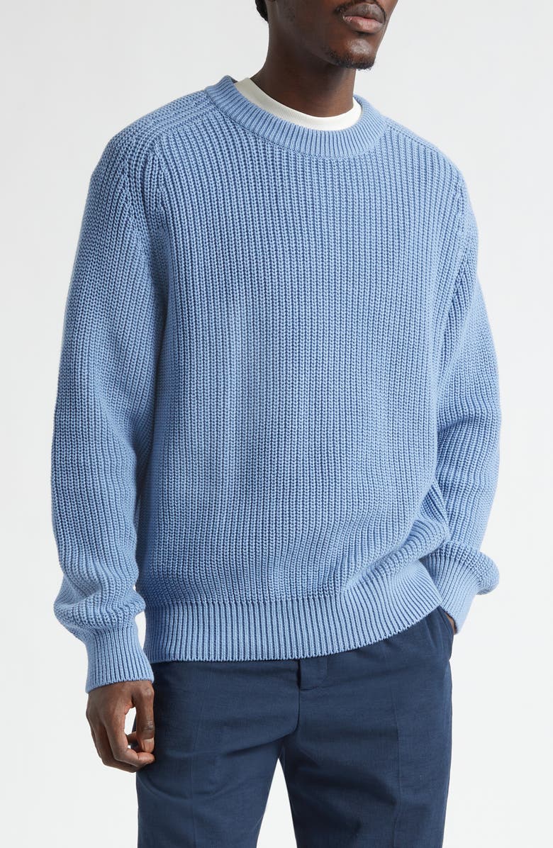 PALMES Fisherman Stitch Cotton Sweater, Main, color, Baby Blue