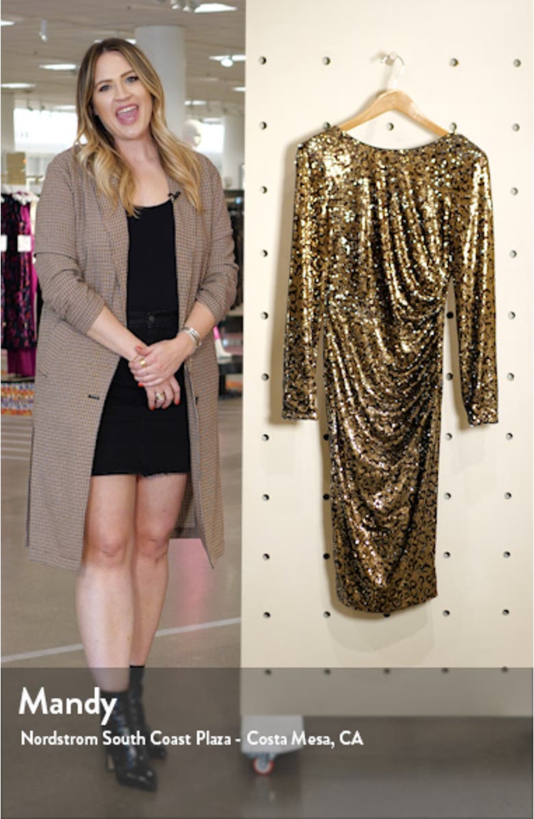 Emilia Leopard Sequin Long Sleeve Cocktail Dress, sales video thumbnail
