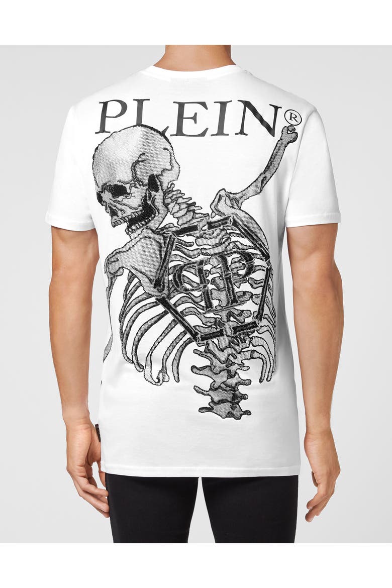 T-Shirt Round Neck Ss Skeleton With Crystals Men, Alternate, color, white