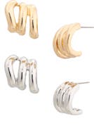 Tasha Set of 2 Two-Tone Triple Huggie Hoop Earrings
