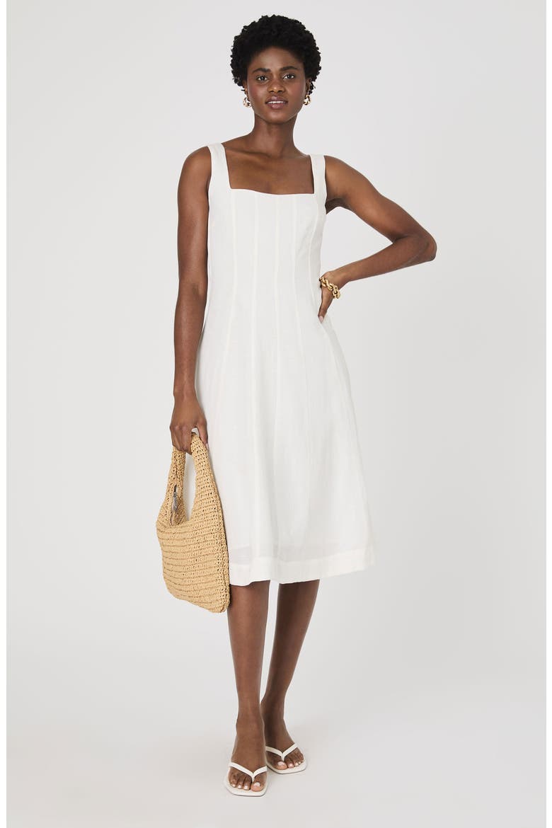 Birdie Linen Blend Midi Dress, Alternate, color, SUMMER WHITE
