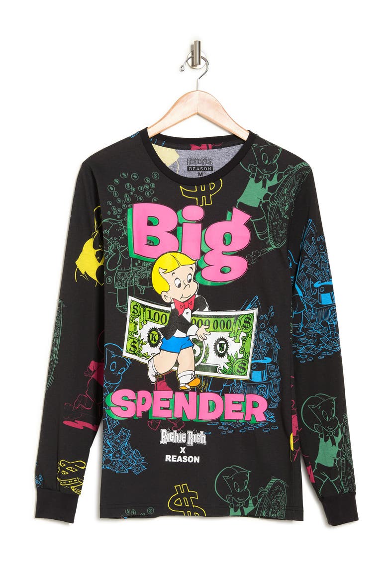 x Richie Rich Big Spender Long Sleeve Tee, Alternate, color, BLACK