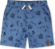 Deux par Deux Elastic Waist Skateboards Chambray Shorts