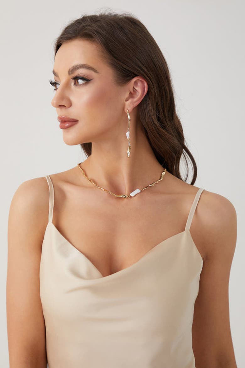 Freshwater Baroque Pearl Asymmetrical Molten Drop Earrings, Alternate, color, Gold