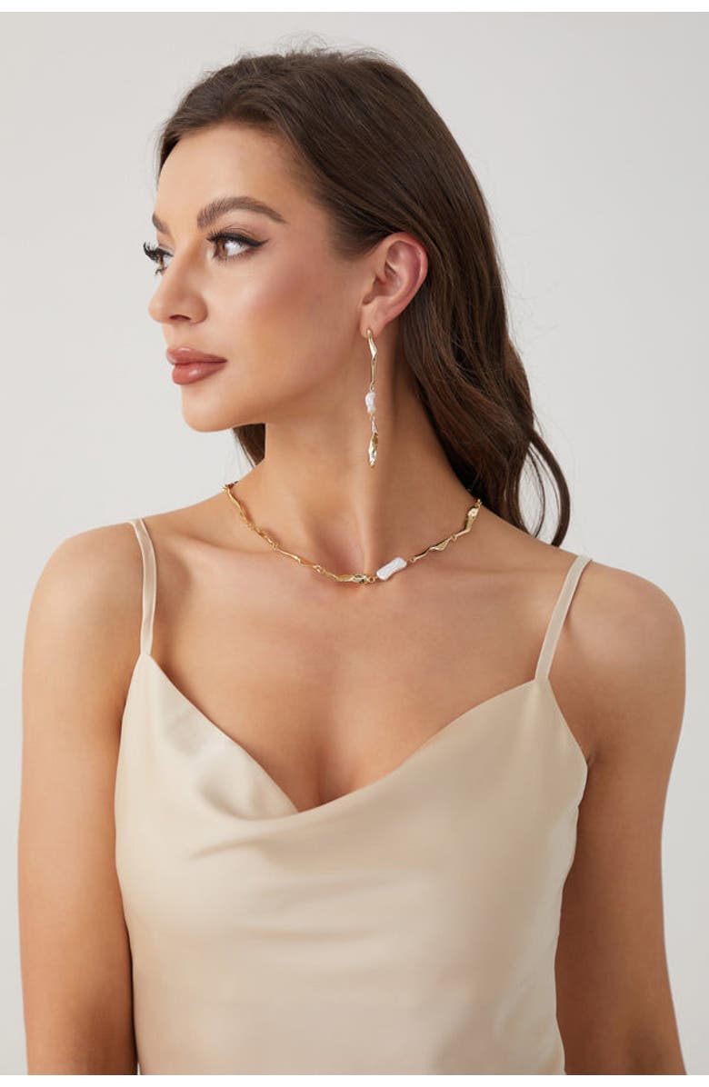 Classicharms Freshwater Baroque Pearl Asymmetrical Molten Drop Earrings, Alternate, color, Gold