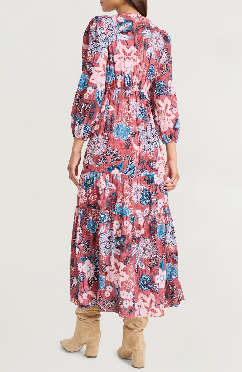 The Good Journey Floral Long Sleeve Empire Waist Tiered Maxi Dress, Alternate, color, Clay/ Teal