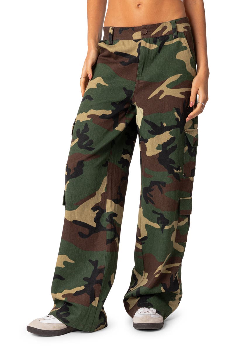 EDIKTED Carli Camo Cotton Cargo Pants, Main, color, 