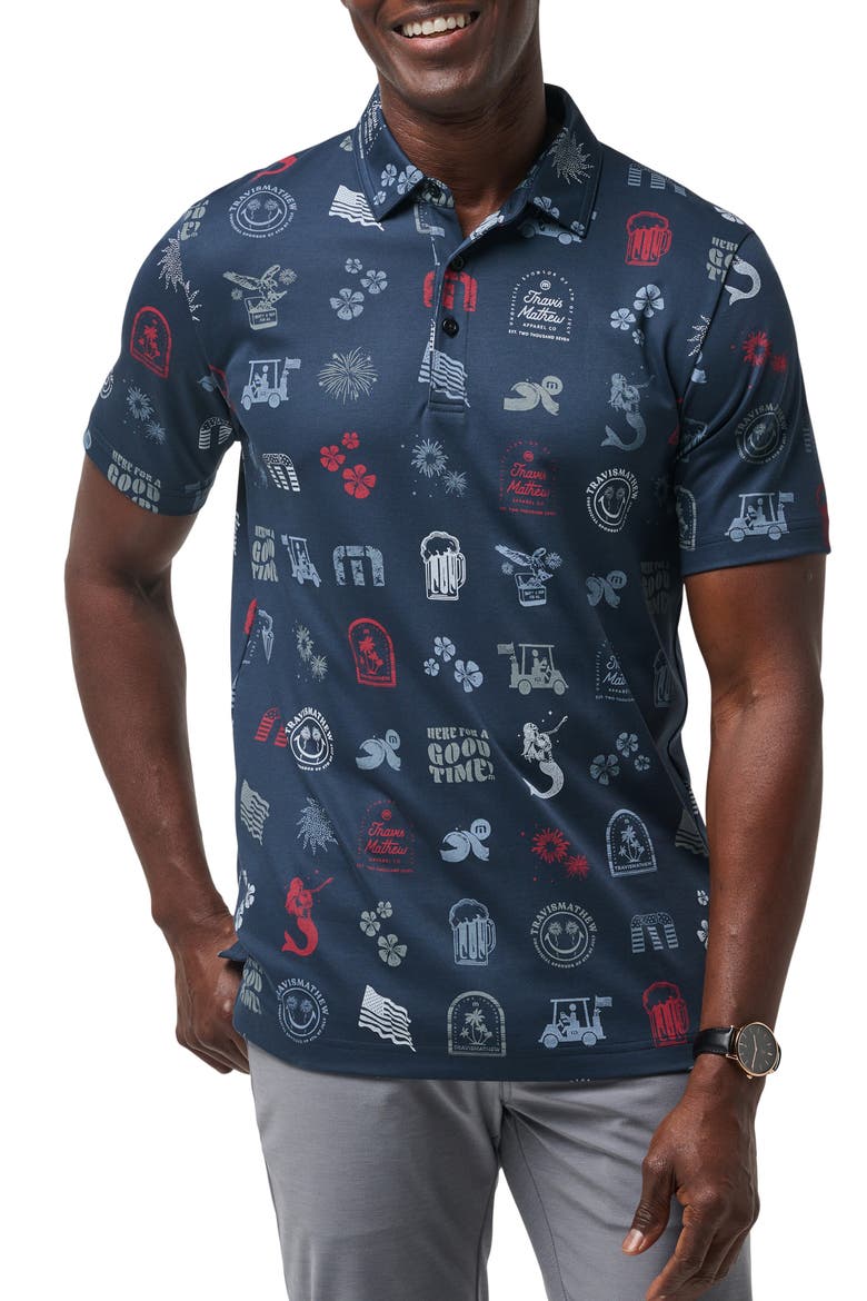 Julyin Icon Print Piqué Polo, Main, color, TOTAL ECLIPSE