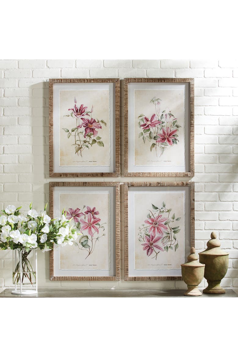 Pink Clematis Prints Set of 4, Alternate, color, Pink