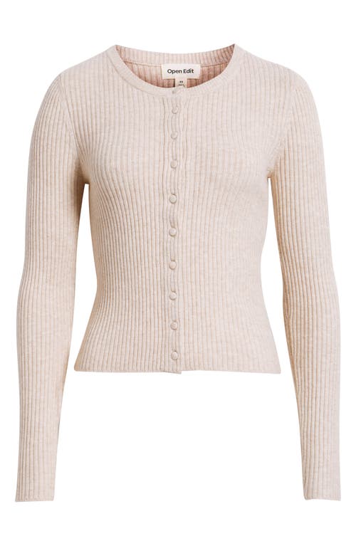 Open Edit Ribbed Crewneck Cardigan In Neutral