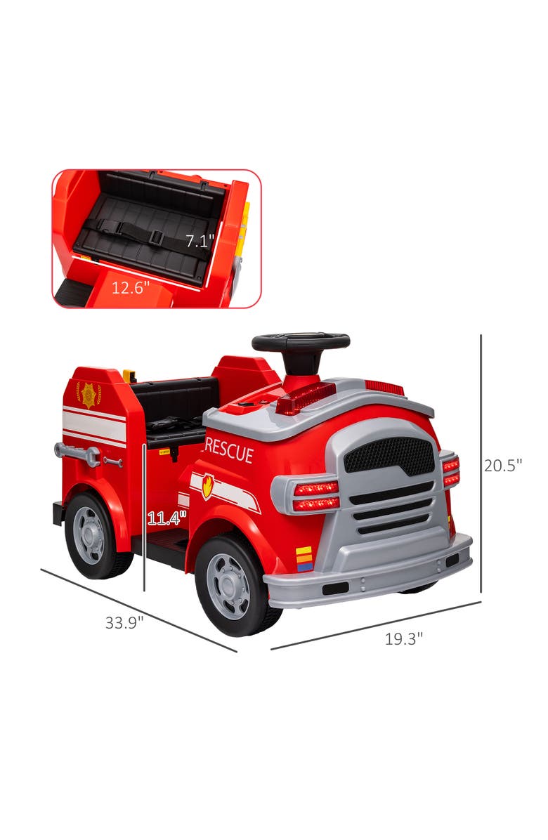 Qaba 12V Kids Ride on Fire Truck w/ Siren, Flashing Lights, Alternate, color, Red
