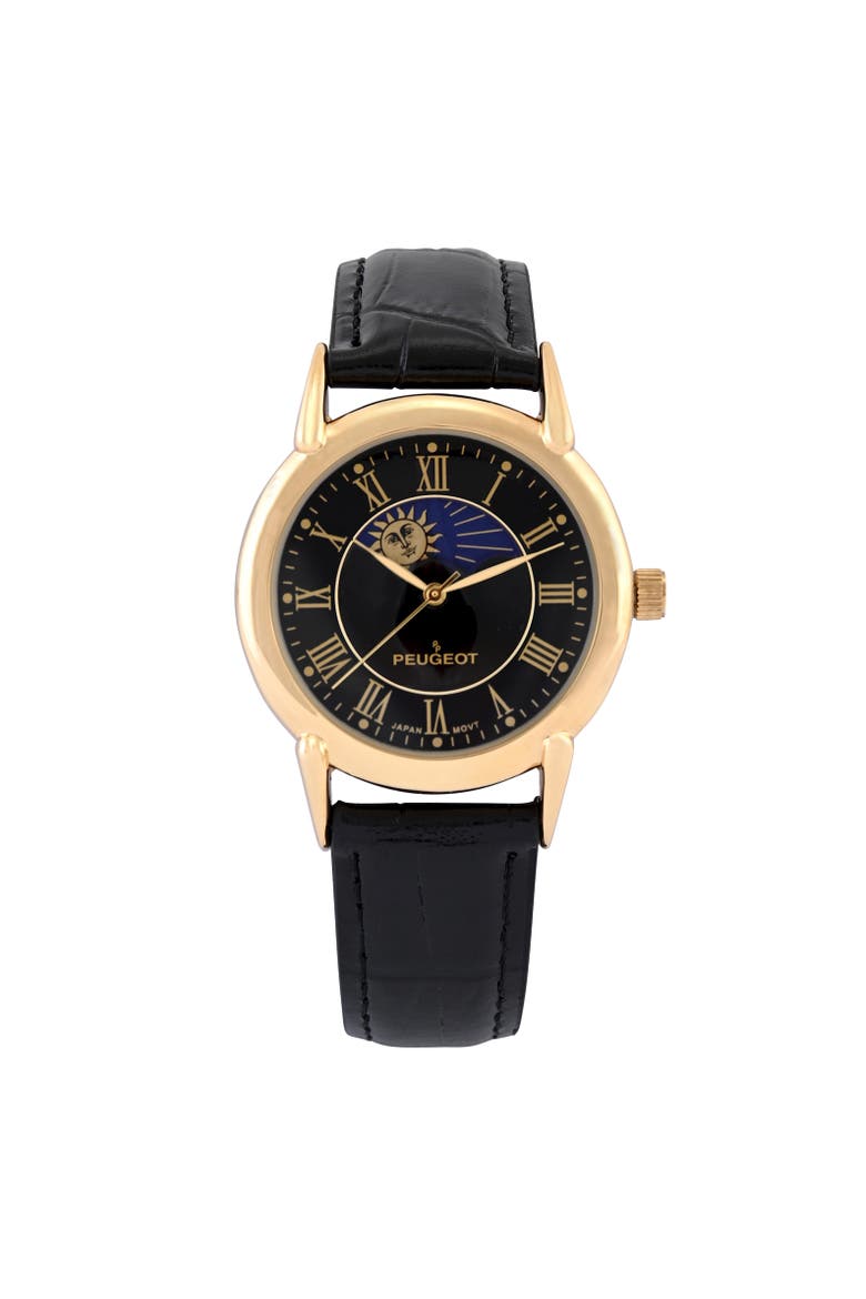 Sun-Moon Vintage Leather Strap Watch - 40MM, Main, color, Black
