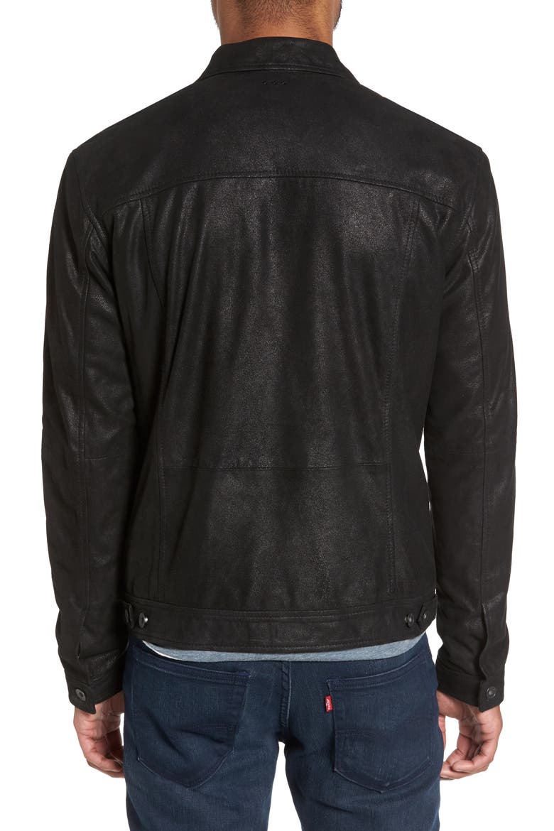 Leather Trucker Jacket, Alternate, color, BLACK