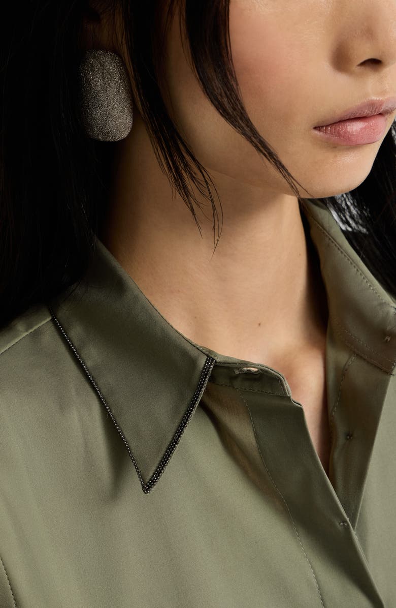 Brunello Cucinelli Stretch poplin shirt, Alternate, color, Green