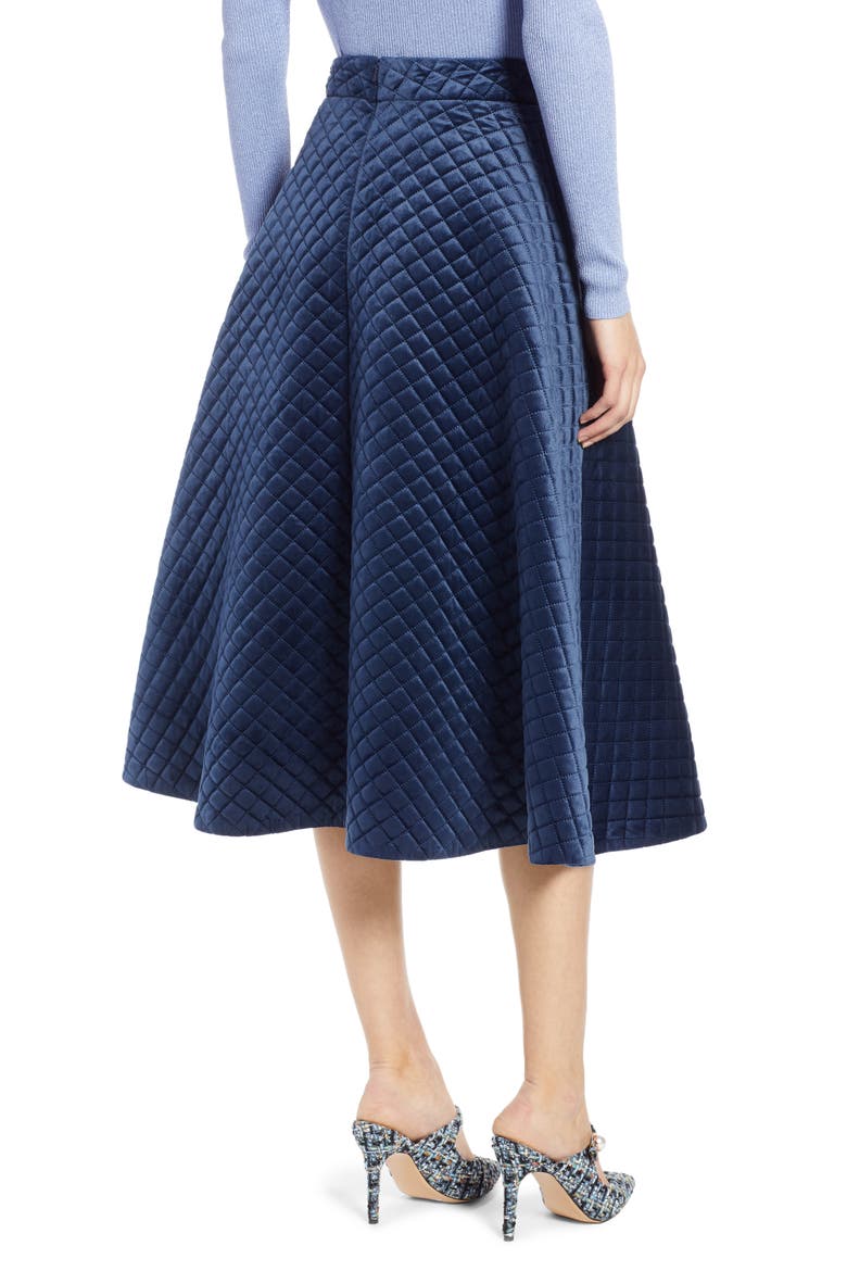 x Atlantic-Pacific Quilted Velour Circle Midi Skirt, Alternate, color, NAVY BLAZER