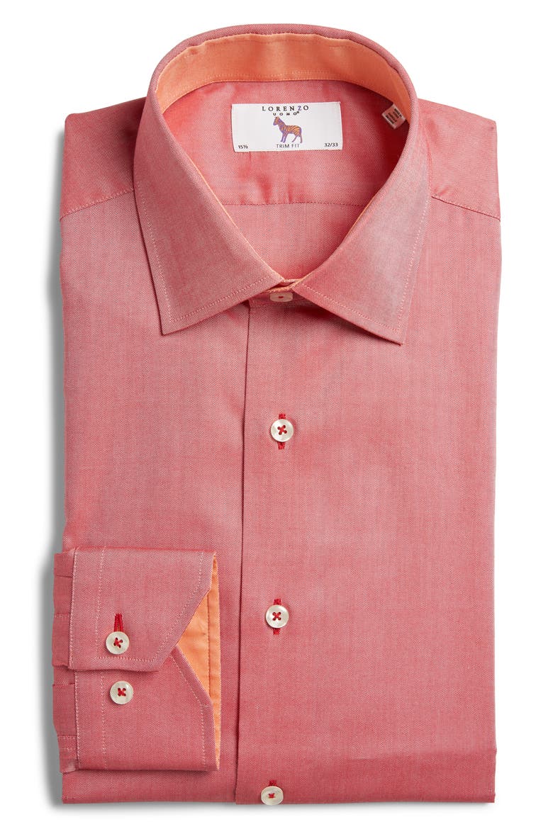 Trim Fit Stretch Solid Dress Shirt, Alternate, color, CARDINAL