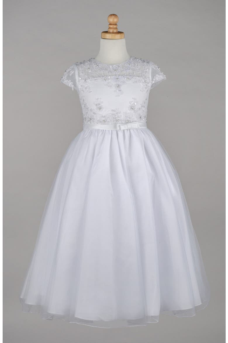 Beaded Lace Bodice First Communion Dress, Alternate, color, WHITE