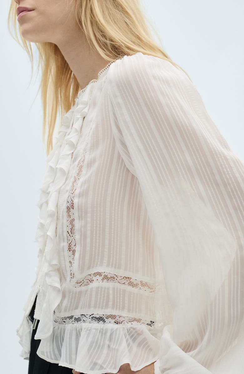 MANGO Ruffle & Lace Shirt, Alternate, color, 