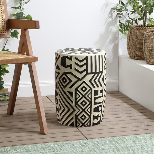 Jonathan Y Rafi 17.75" Midcentury Modern Geometric Drum Garden Stool In Black/cream