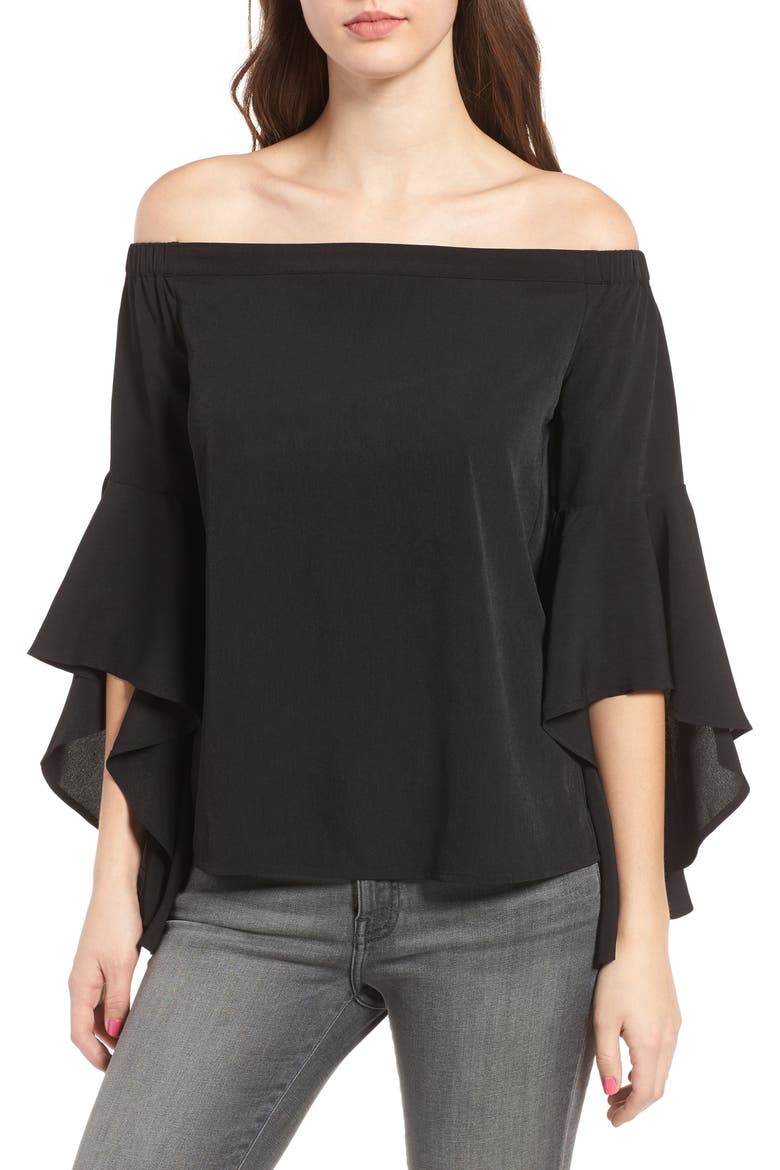 Bell Sleeve Off the Shoulder Top, Main, color, BLACK