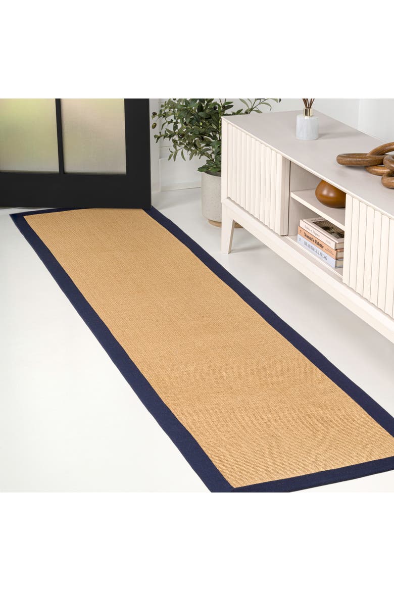 Camden Farmhouse Cottage Border Jute Area Rug, Alternate, color, Natural/Navy