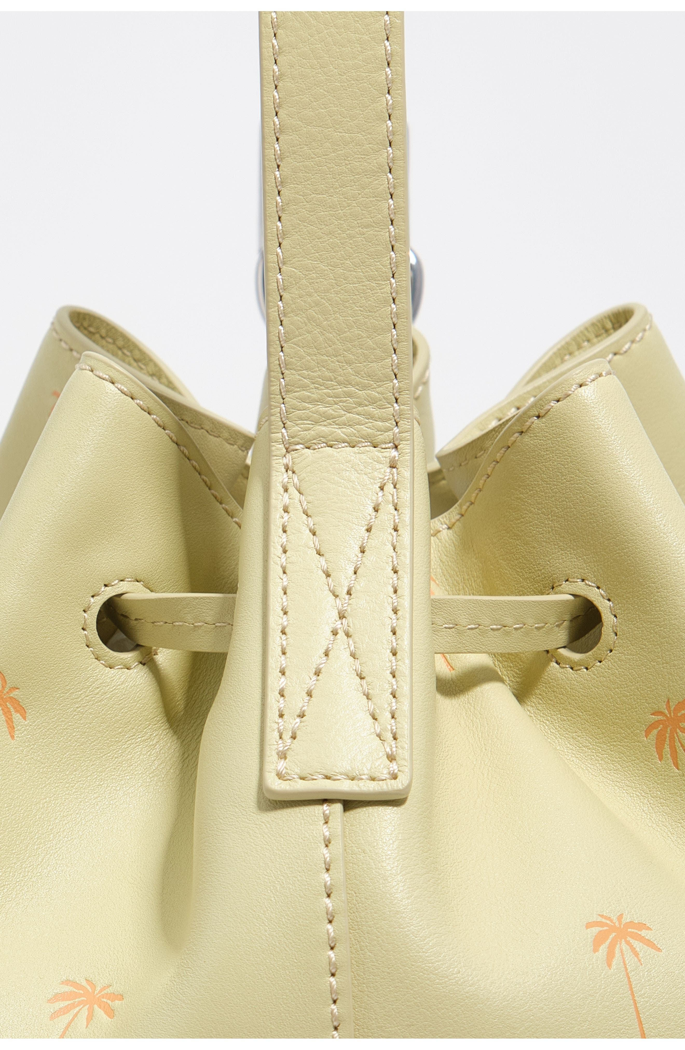 Large Palms Print Leather Carlino Bucket bag, Alternate, color, PALE GREEN