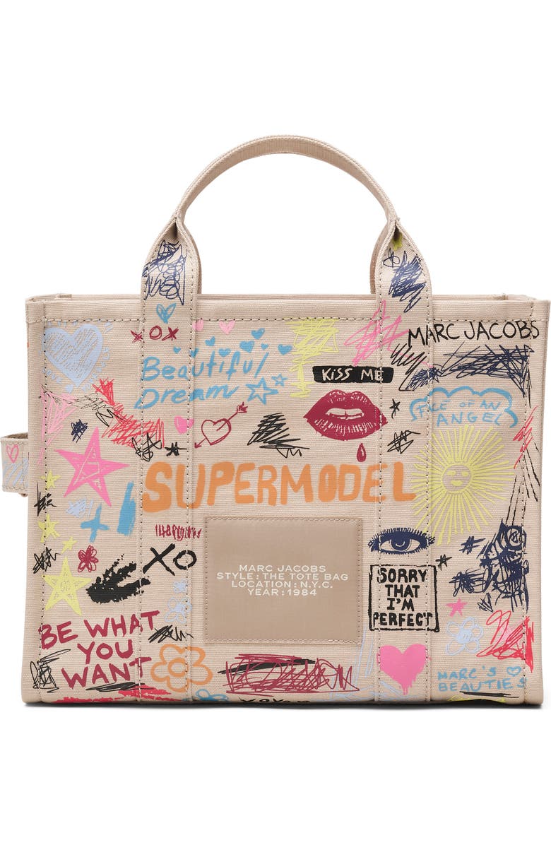 Marc Jacobs The Punk Scribble Medium Canvas Tote Bag, Alternate, color, Beige Multi