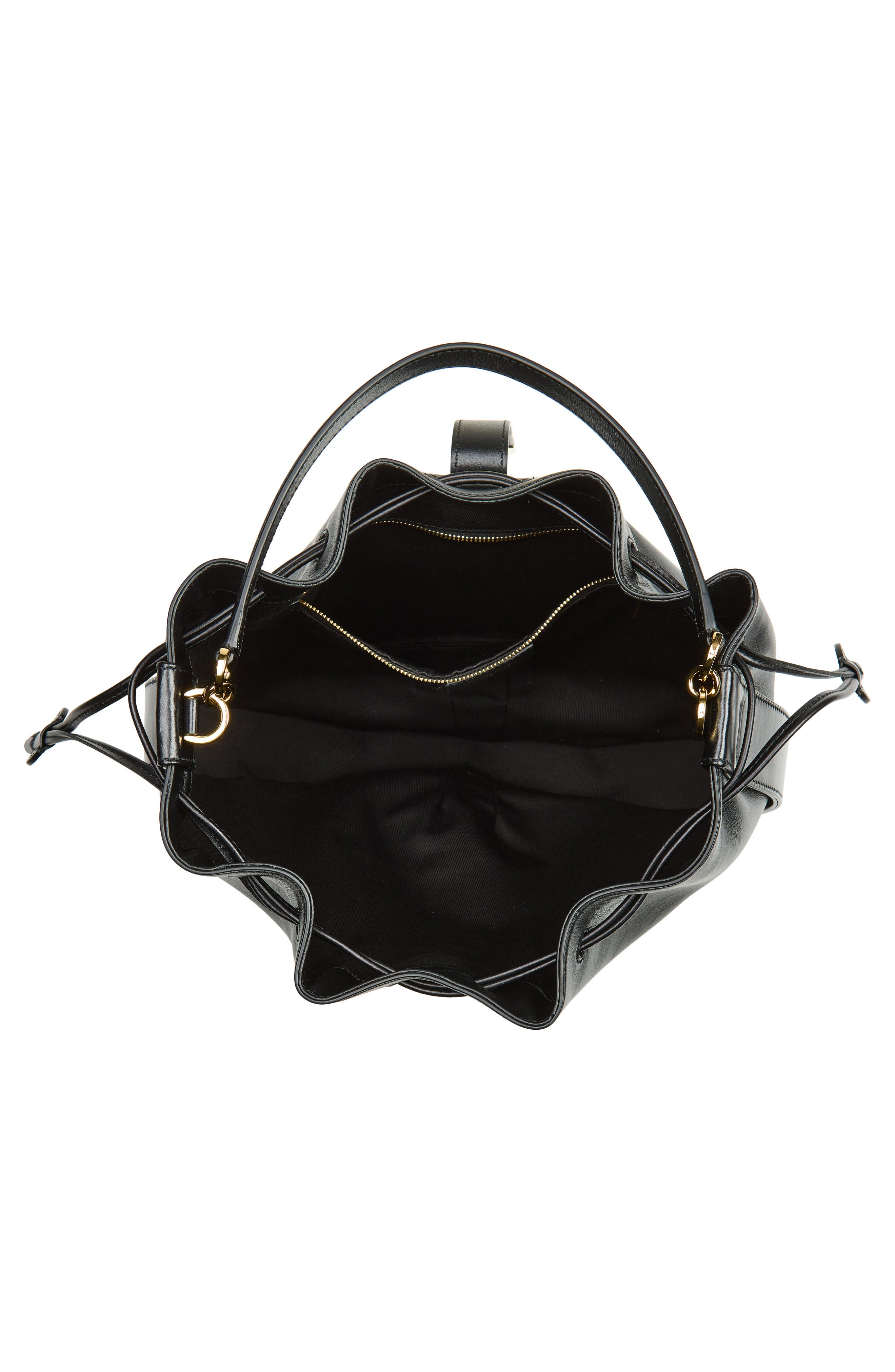 FERRAGAMO Hug Leather Bucket Bag, Alternate, color, Nero