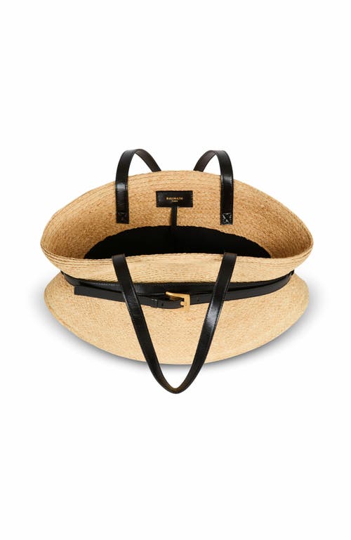 Balmain Medium Raffia And Calfskin Sculptural Bag In Nude