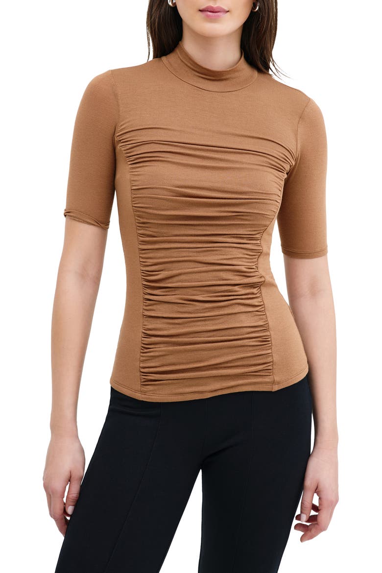 Logan Ruched Mock Neck Top, Main, color, CHESTNUT BROWN