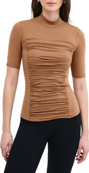 Marcella Logan Ruched Mock Neck Top