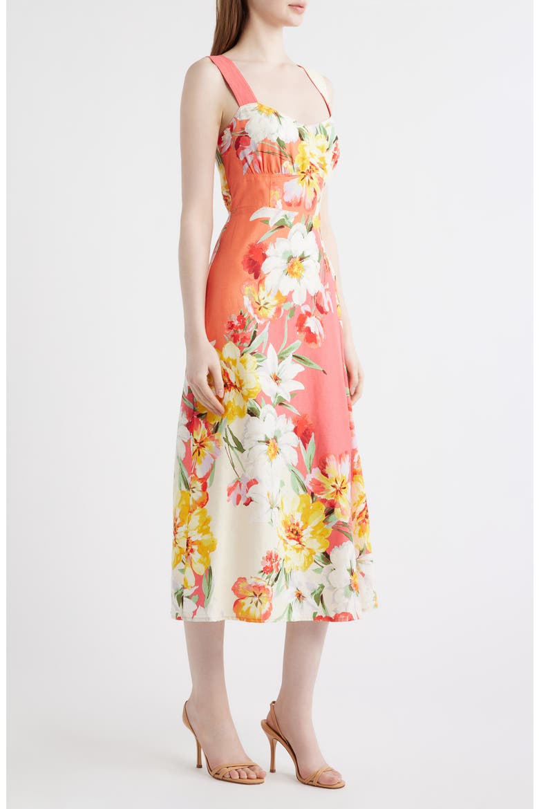 Floral Print Fit & Flare Midi Dress, Alternate, color, CORAL MULTI