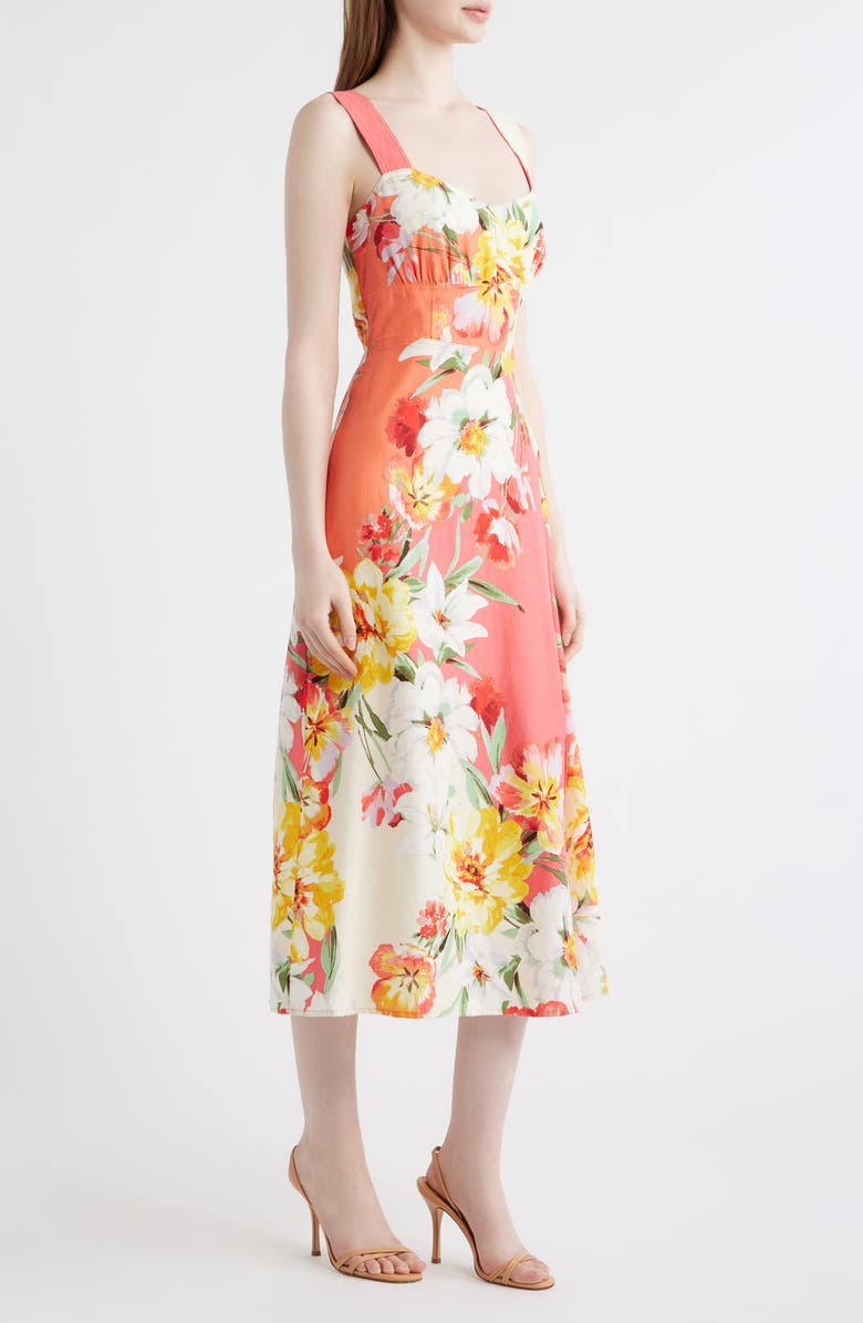 Vince Camuto Floral Print Fit & Flare Midi Dress, Alternate, color, Coral Multi