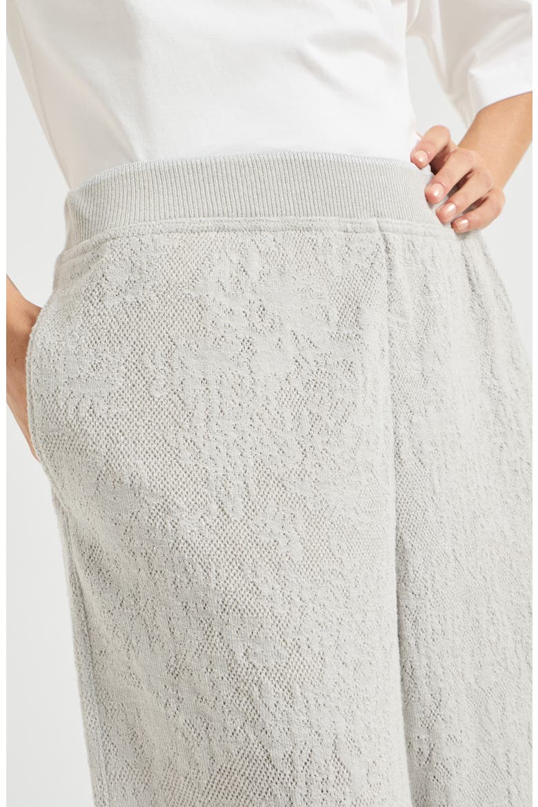 Lace flowers jersey track trousers in sparkling virgin wool and cashmere, Alternate, color, Light Grey