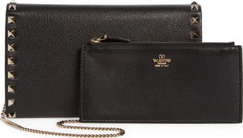 【関税負担】 VALENTINO ROCKSTUD FLAP WALLET Valentino Garavani Rockstud Flap Leather Wallet on a Chain