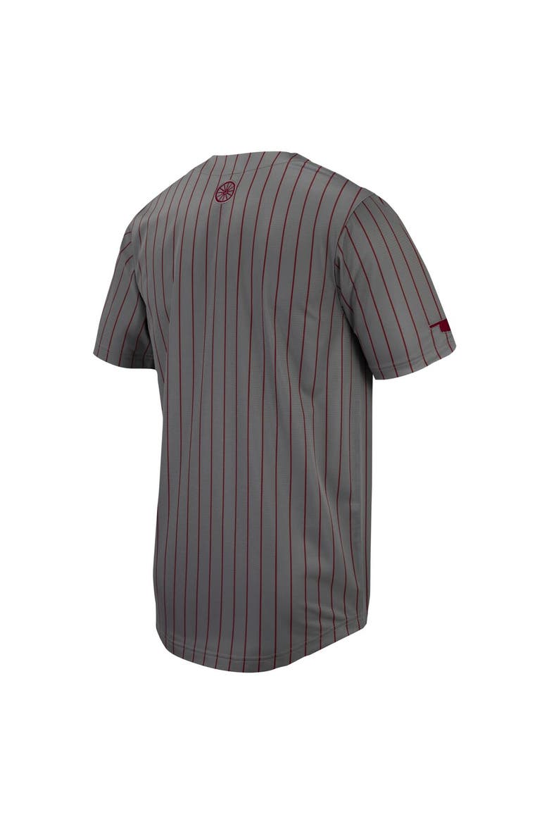 Men's Nike Steel Gray Oklahoma Sooners Pinstripe Replica Full-Button Baseball Jersey, Alternate, color, Anthracite