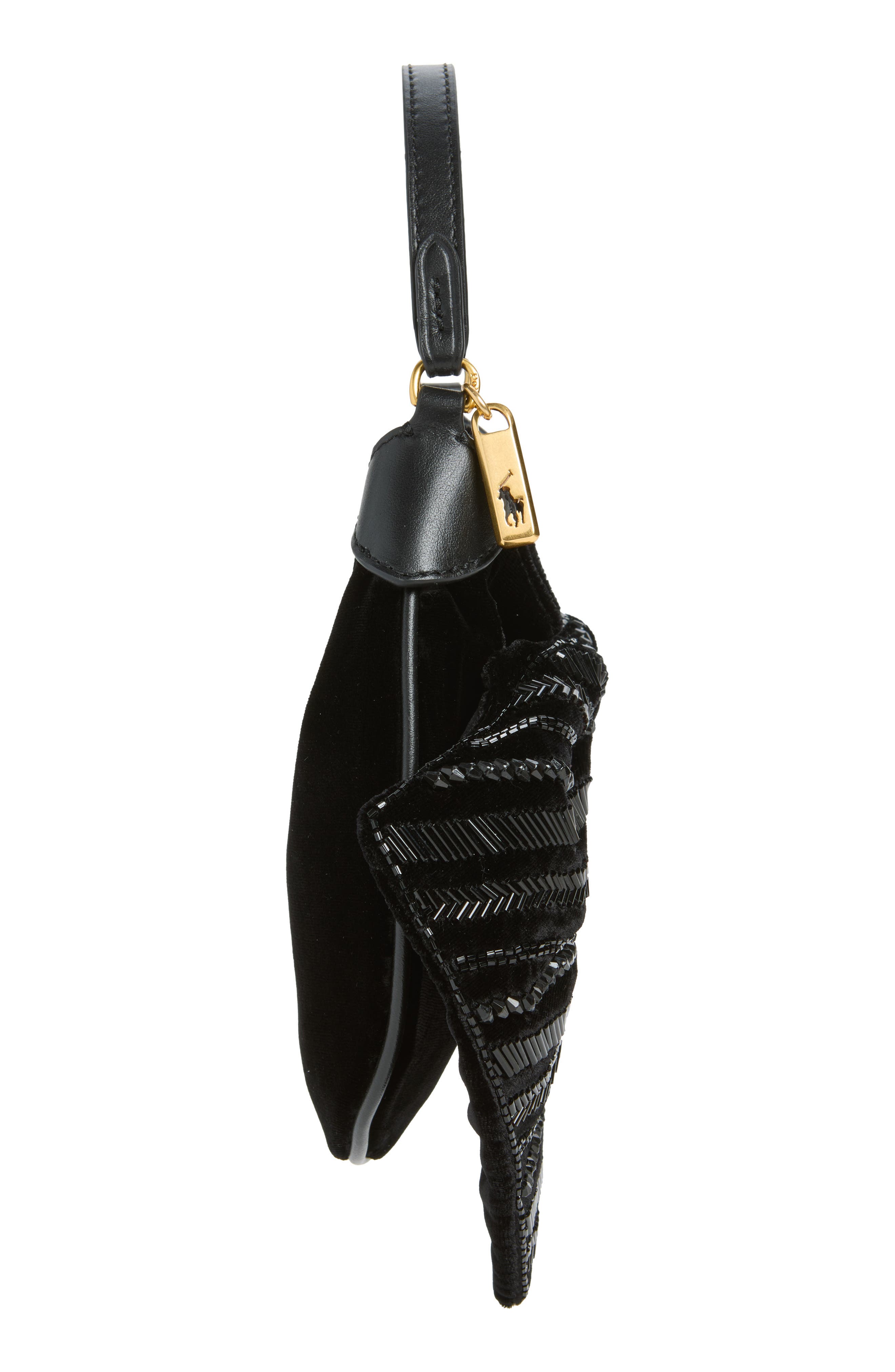 Beaded Velvet Pouch, Alternate, color, BLACK