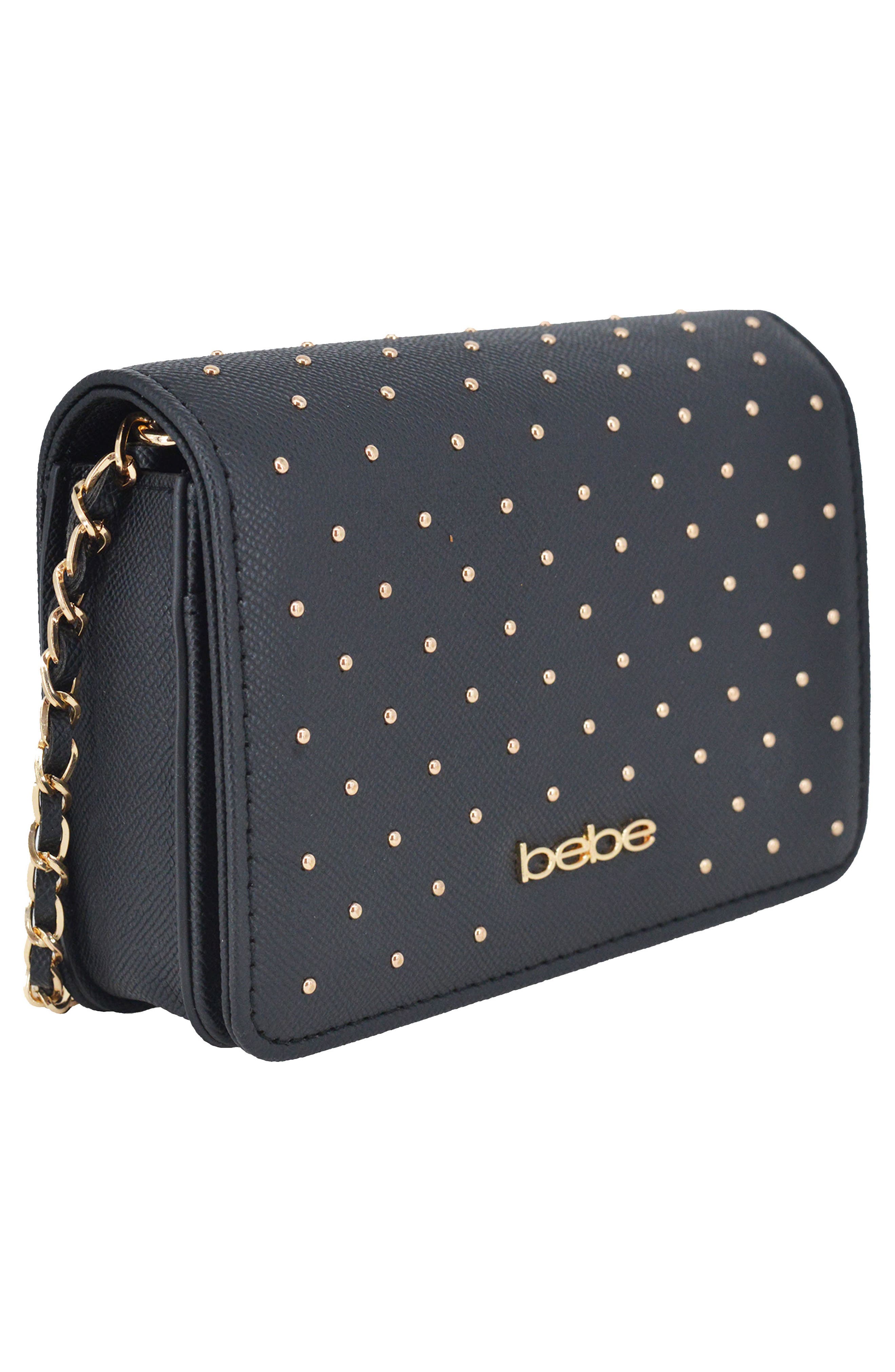 bebe Sagan Studded Crossbody Bag, Alternate, color, Black